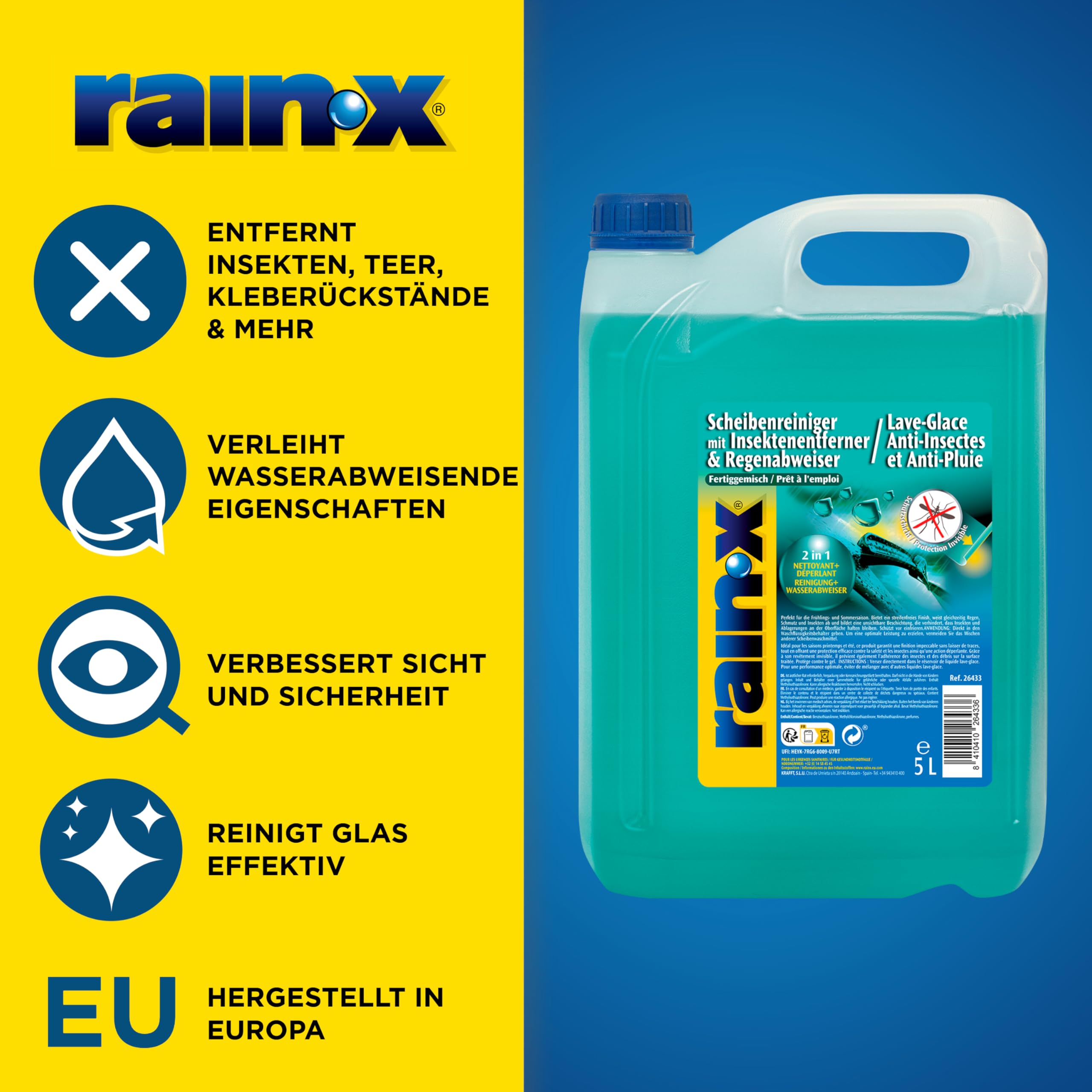 Rain-X Scheibenreiniger mit Insektenentferner und regenabweisender Technologie - für klare Sicht - Hydrophober Technologie - 5L 2