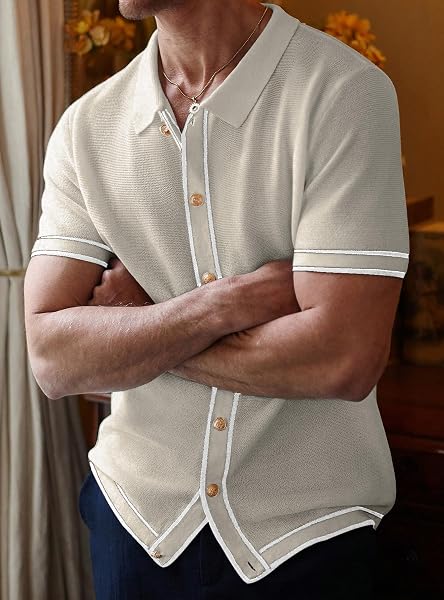 ZAITUN MEN’S LIGHTWEIGHT BUTTON-DOWN SHIRT SUMMER CASUAL SHIRT RELAXED FIT WRINKLE RESISTANT TOP BEIGE WHITE