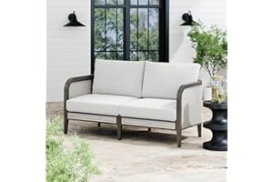 Nathan James Twila Boho Outdoor Loveseat for Porch or Patio with Rattan Arms, Outdoor Sofa with Solid Wood Frame, Linen White