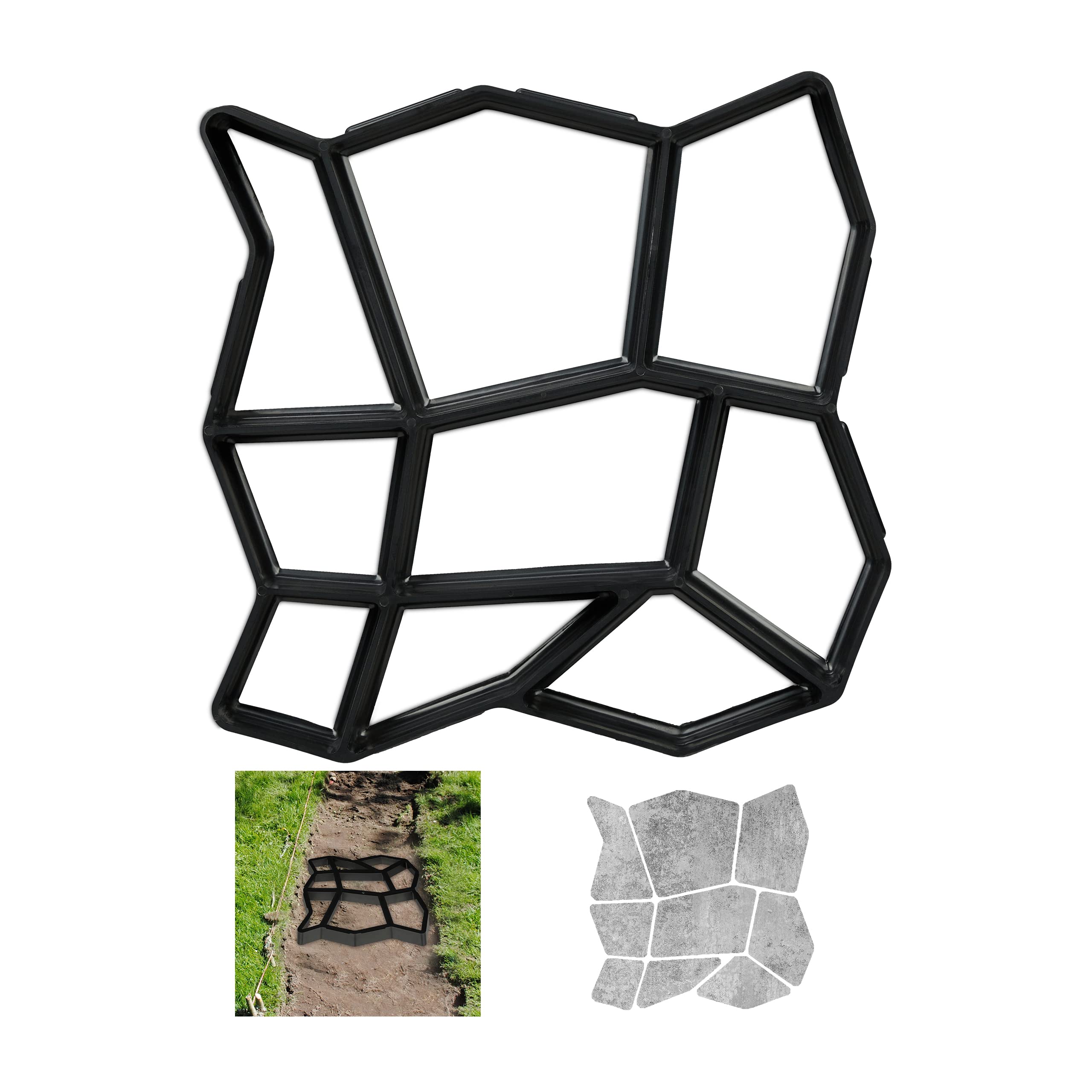Relaxdays Concrete Mould, Irregular Shape, Cement Cast, Frame, Pavement Stone, Patio, Plaster, HxWxD: 3.5x35x35cm, Black