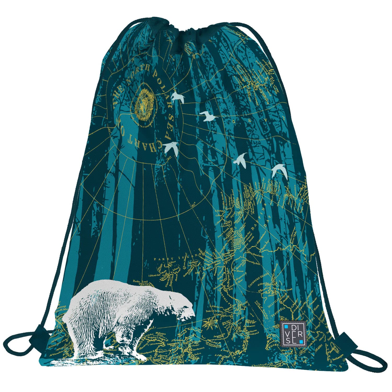 Grafoplás 37610597. Flat Backpack Bag Strings, External Pocket, 36x47cm, North Polar Collection, Diverse, multicoloured, 36x47cm, School