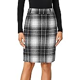 LYANER Women's Wool Plaid Print High Waist Zipper Bodycon Fall Pencil Midi Skirt Knee Length