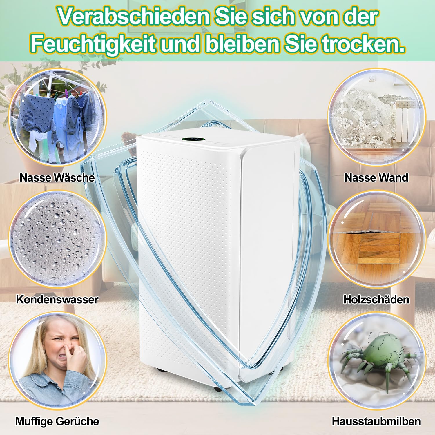 EINFEBEN Luftentfeuchter 16L/24h Entfeuchtungsleistung - für Raumgröße ca. 160m³ (~60 m²)- mit 4 Betriebsarten, Farbtemperatur-Tipps, Ablaufschlauch, Timerbetrieb, Abtaufunktion