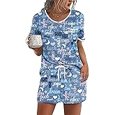 Ekouaer Pajama Set for Women 2 Piece Lounge Set Short Sleeve Tops and Shorts Soft Sleepwear, Chest Pocket