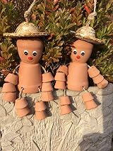 hdg Set of 2 Clay Terracotta Flower Pot Men Bill & Ben Style Small Size view 3