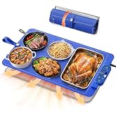 FJAU Warming Mat for Food， Extra Large 26"x15", 7 Heat Levels, 8 Hour Timer | Electric silicone heating mat for food, countertop warming trays, warming pads for buffets, chafing dishes and parties, Blue