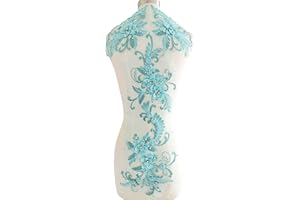 DEERHOBBES DESIGN YOUR OWN Blue Applique lace, Bodice Applique, Blue Trim Beaded, Blue 3D lace Flower lace Fabric Blue Tulle for Dress B (C1a Aqua Blue)