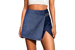 Eddoyee Jean Skorts for Women Pockets Denim Mini Skirts Trendy Y2K Country Skirt with Shorts Casual Stretchy High Waisted