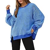 Fisoew Women's Fall Oversized Sweatshirt Casual Waffle Knit Long Sleeve Crewneck Split Pullover Tunic Tops
