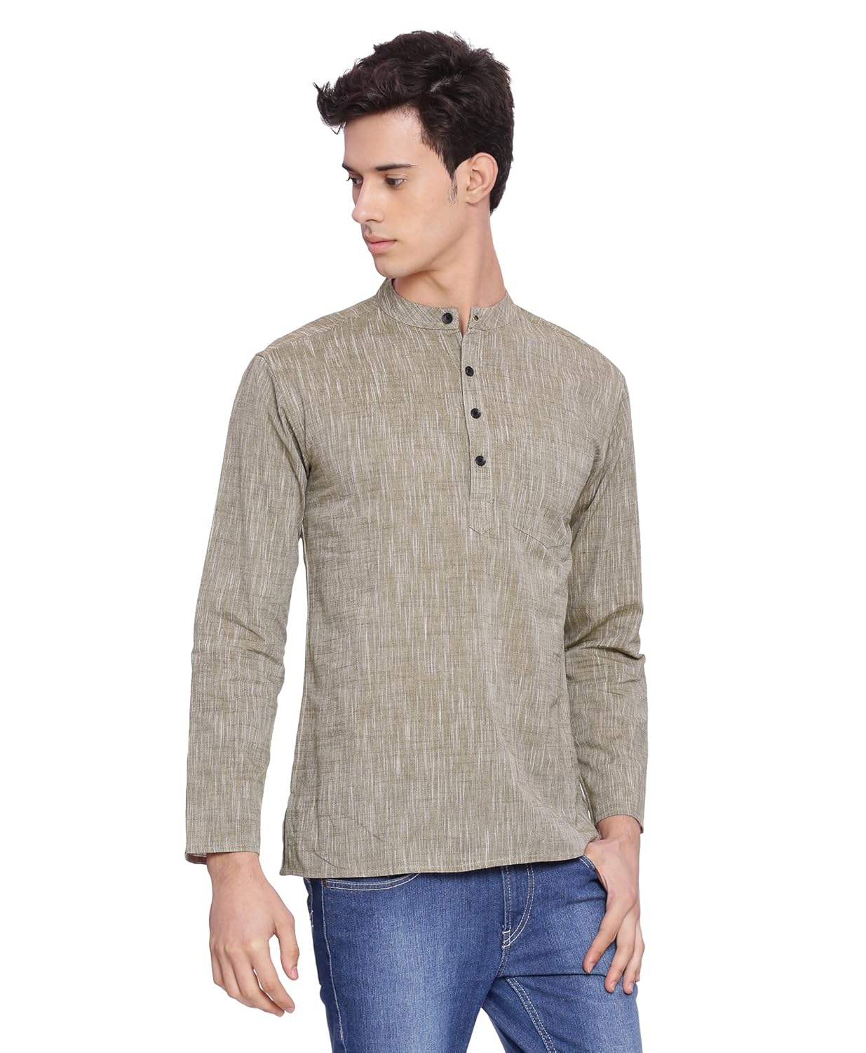 svanik brown solid cotton classic short kurta.