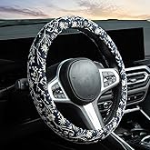 Brown Japanese Style Flower Steering Wheel Cover Auto Embroidery Steering Wheel Protector, Anti-Slip, Breathable, Absorbing Sweat, Universal Car Accessories 14.5–15 inch,Fit for Most Car, Trucks, SUV