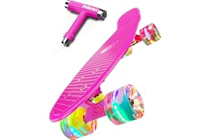 D DELEVEN Deleven 22" Skateboard with Skate Tool, ABEC 7 Bearings - Mini Skateboard Cruiser for Kids Beginners Adults Boys & Girls