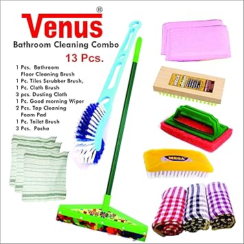 Venus Plastic Bathroom Cleaning Combo (Multicolour, Standard Size) - 13 Pieces