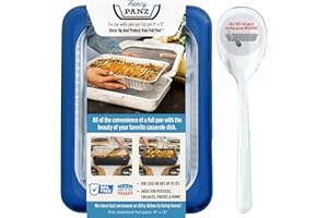 Fancy Panz 9x13- Inch Foil Cake Pan Dress Up & Protect Your Foil Pan Made in USA, Foil Pan & Serving Spoon Included. Hot or Cold Food. Stackable for easy travel. (Denim Blue)