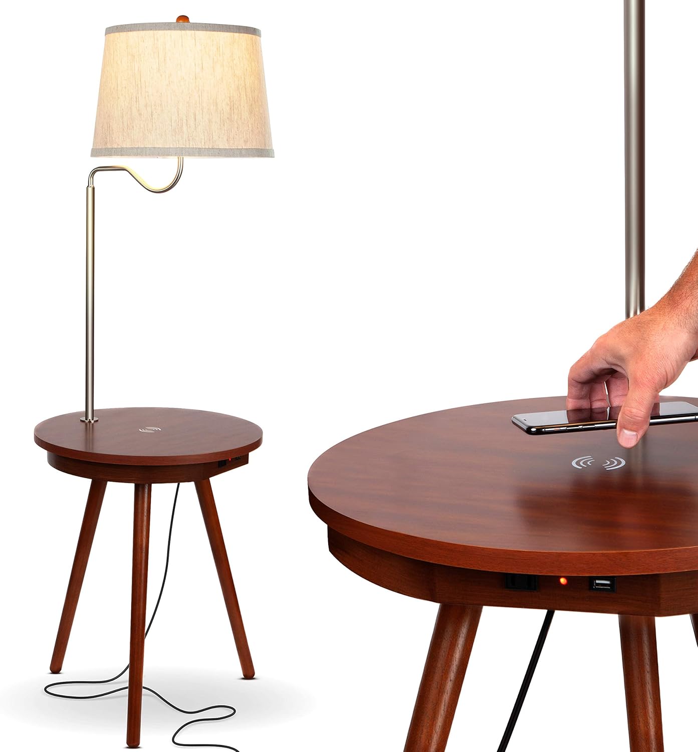 Brightech Owen End Table with Lamp for Living Rooms, Wireless