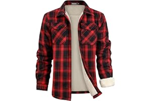WULFUL Men's Flannel Shirts Jacket Casual Button Down Plaid Outerwear Coat Long Sleeve Fleece Shacket lightweight