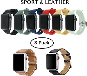 CMG 8 Pack Bands for Apple Watch, Soft Silicone Sport Strap Replacement Bracelet Wristband for Series 3, Series 2, Series 1, Nike+, Edition