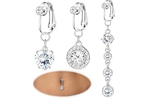 ShinyStyle J4You 3Pcs Fake Belly Piercing Fake Belly Ring for Women Fake Belly Button Piercing Clip On Belly Button Rings Fake Navel Ring Non Piercing
