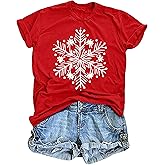 VVNTY Christmas Shirts Women: Cute Snowflake Graphic Tee Xmas Tee Winter Short Sleeve Tops