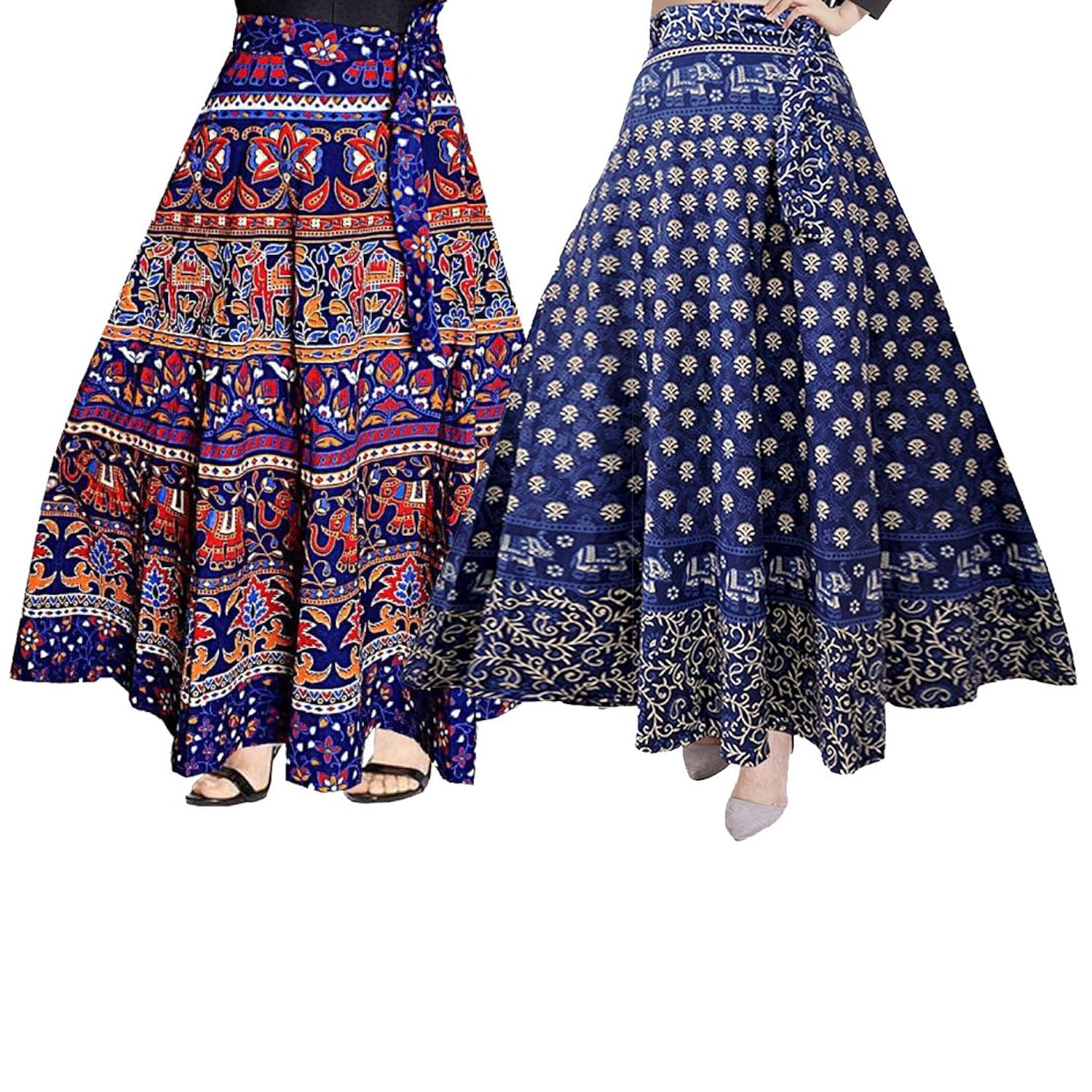 women's 100% pure cotton wrap around skirt with elegant print 2 pcs