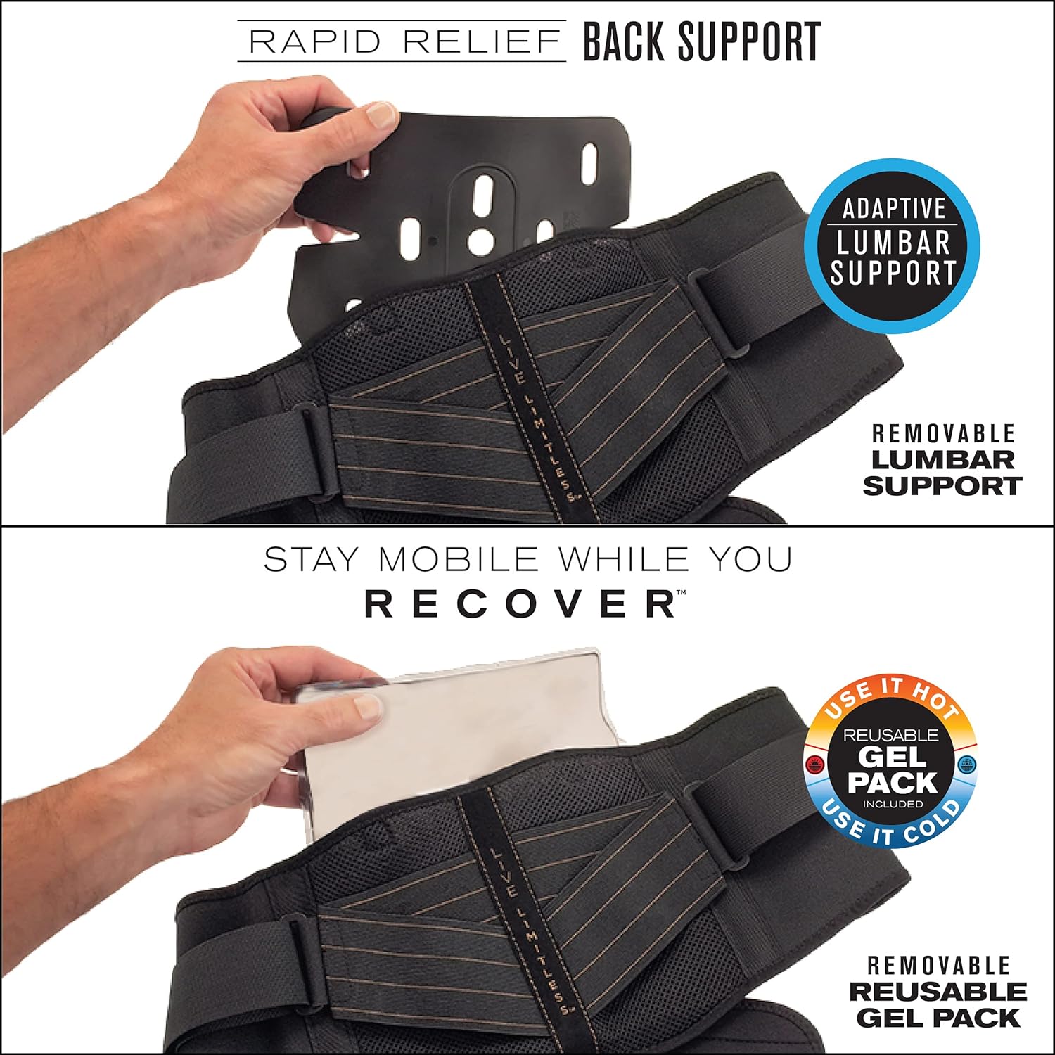 Copper Fit Men's Rapid Relief Back Support Brace with Hot/Cold Therapy, Black, One Size: Clothing