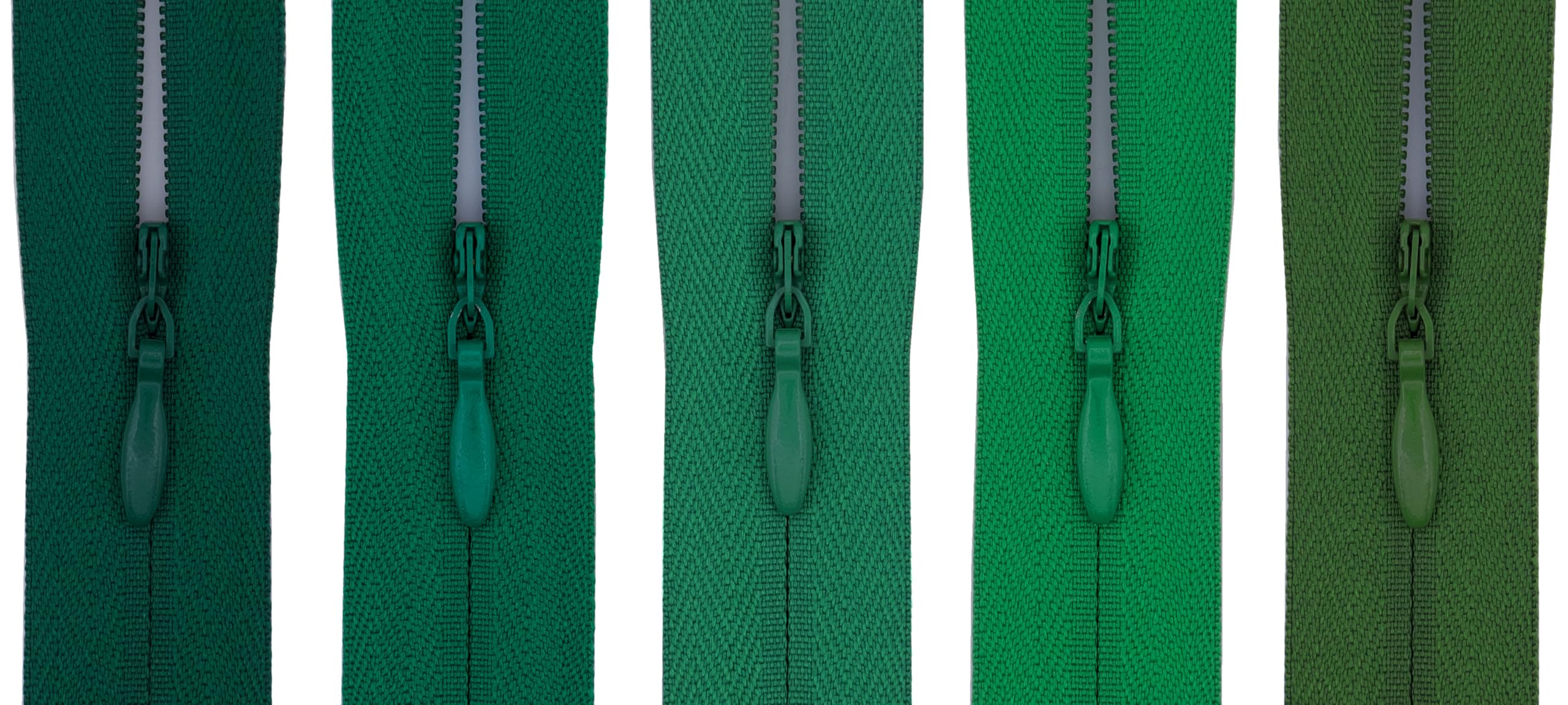#3 Concealed Zip 14-inch (35cm) with Woven Tape for Dresses, Cushions & Pillows -Professional Hidden Nylon Zips for Sewing & Home Decor - Pack of 5 (5 Different Shades) (Emerald & Leaf Greens)