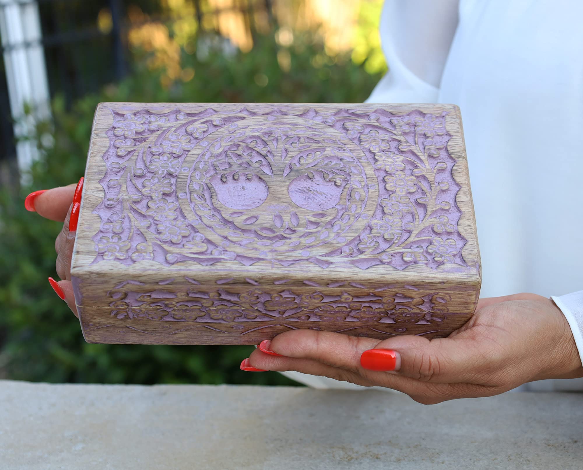 DharmaObjects Large Hand Carved Tree of Life Wooden Box Keepsake Storage Multi Utility