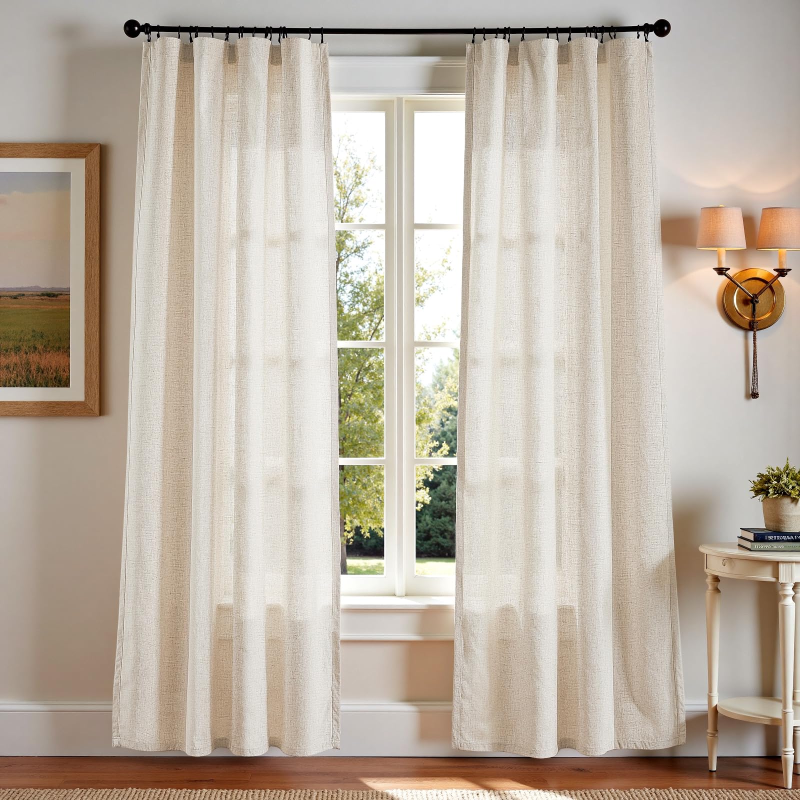 Photo 1 of jinchan Linen Blend Beige Curtains 84 Inches Long for Living Room Farmhouse Rod Pocket Back Tab Light Filtering Window Drapes for Bedroom Curtains Crude 2 Panels