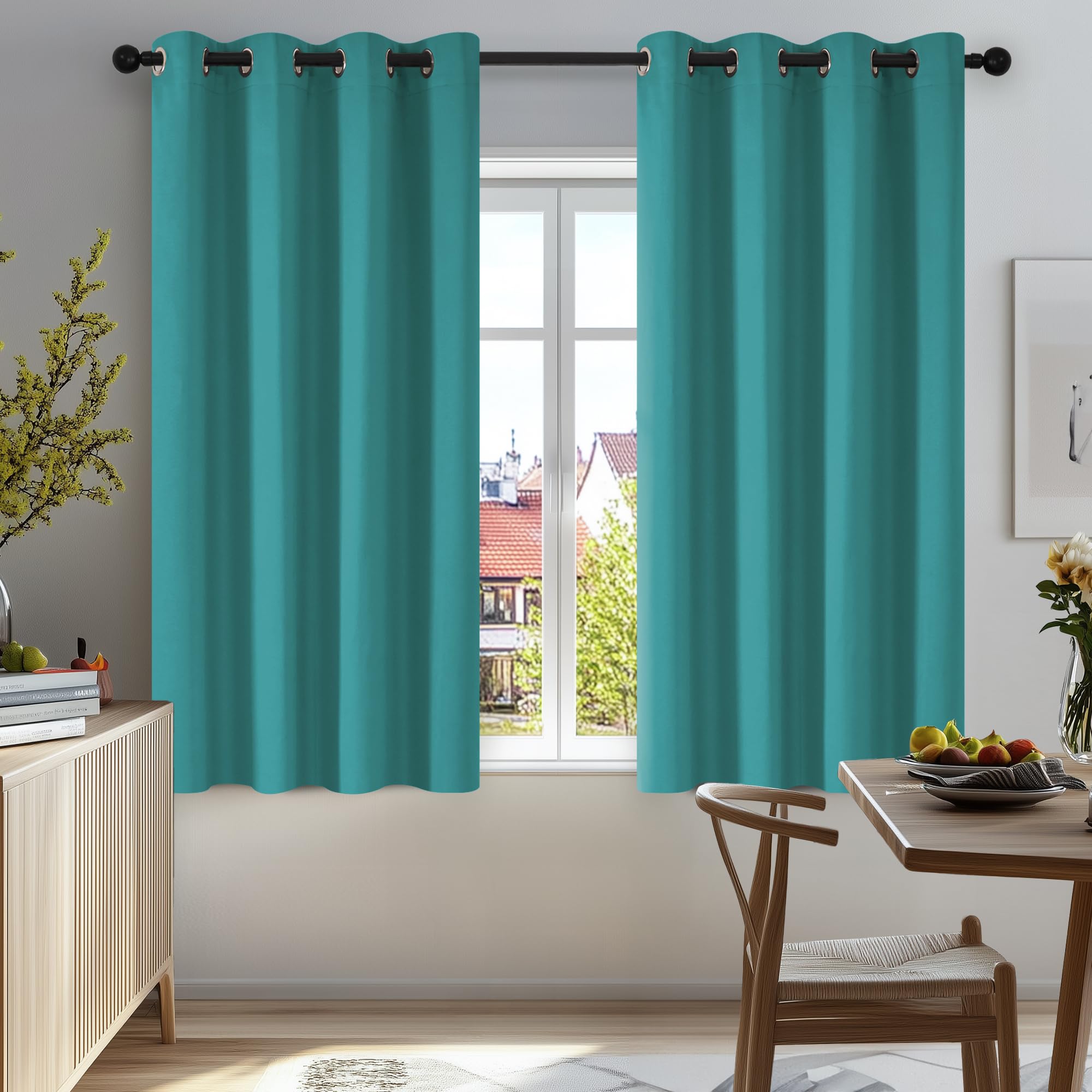 Deconovo Super Soft Solid Thermal Insulated Eyelet Bedroom Blackout Curtains for Girls 46 x 54 Inch Drop Turquoise 2 Panels