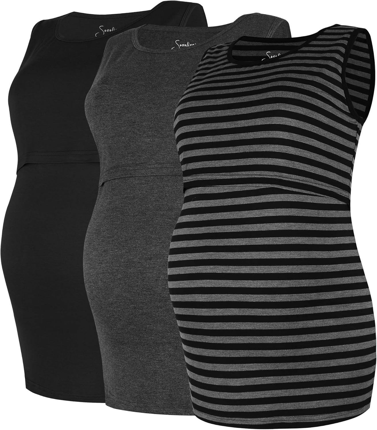 Sosolism 3 Pack Comfy Maternity Nursing Tank Tops Cami for Pregnant Women Breastfeeding Sleeveless Shirt Vest at  Women’s Clothing store