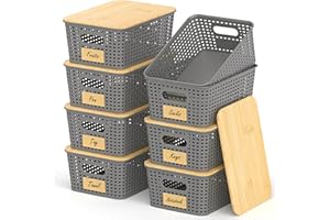 Stackable Storage Basket: Plastic Storage Bins, Baskets for Organizing, Pantry Decorative Containers for Closets, Cabinets, S