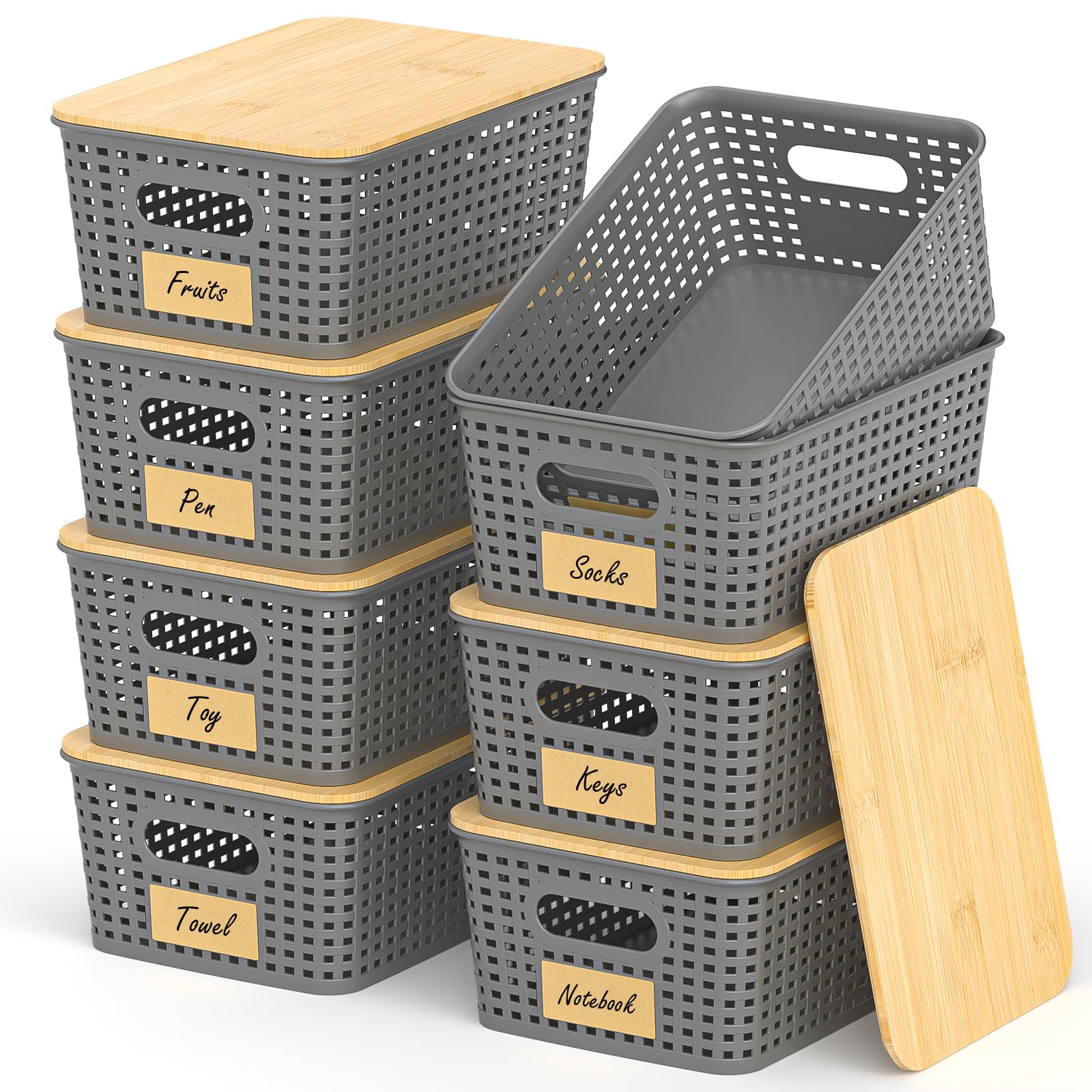Photo 1 of **SEE NOTES** Stackable Storage Basket: Plastic Baskets Bins, Baskets for Organizing, Pantry Decorative Containers for Closets, Cabinets, Shelves(8 Pack, Grey)
