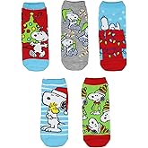 Hyp Peanuts Snoopy Women's Holiday Inspired Mix and Match 5-Pack Adult No-Show Ankle Socks Shoe Size 4-10