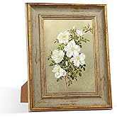 RIVERVALLA 5x7 Picture Frames Retro Antique Picture Frames with Green Gold Edge Line 5 by 7 Vintage Photo Frame Wall Hang Desktop Display Christmas Birthday Gifts for Women Mom Grandma