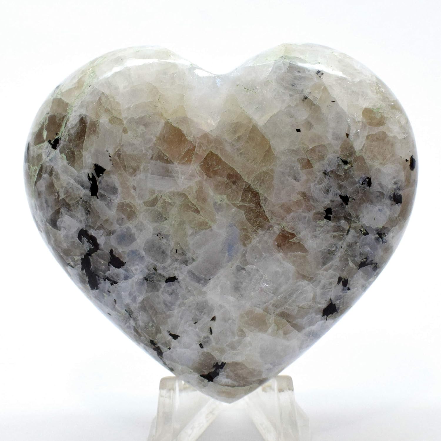 Amazon Com 2 5 Rainbow Moonstone Puffy Heart Natural Sparkling Crystal Feldspar Mineral Polished Love Gemstone Heart India Acrylic Display Stand Home Kitchen
