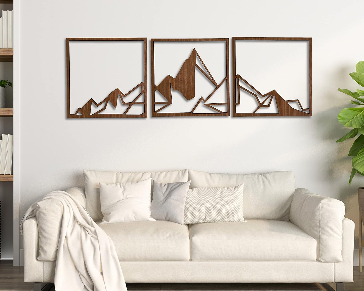Mixed Media - Mountain Wood Wall Art Decor, Geometric Mountains Wooden Wall Decoration, 3 Piece Modern Wood Wall Decor (Large)