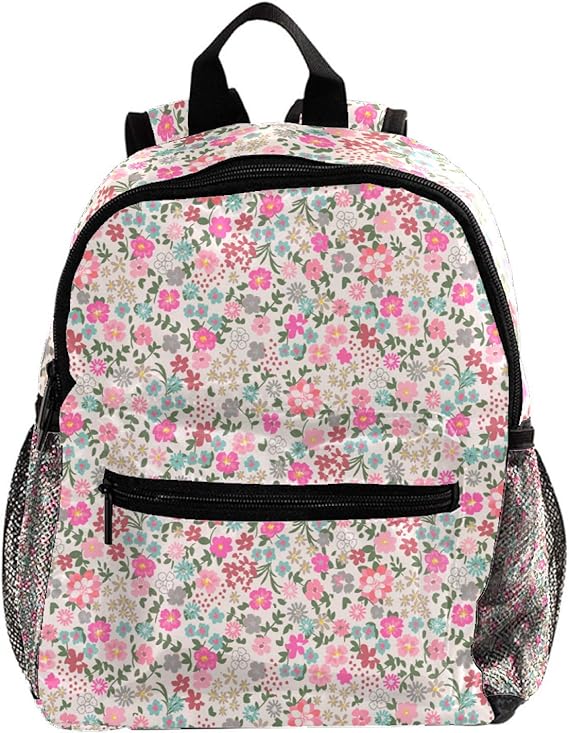 Brown Ditsy Floral Pattern Preschool Backpack Little Kid Toddler