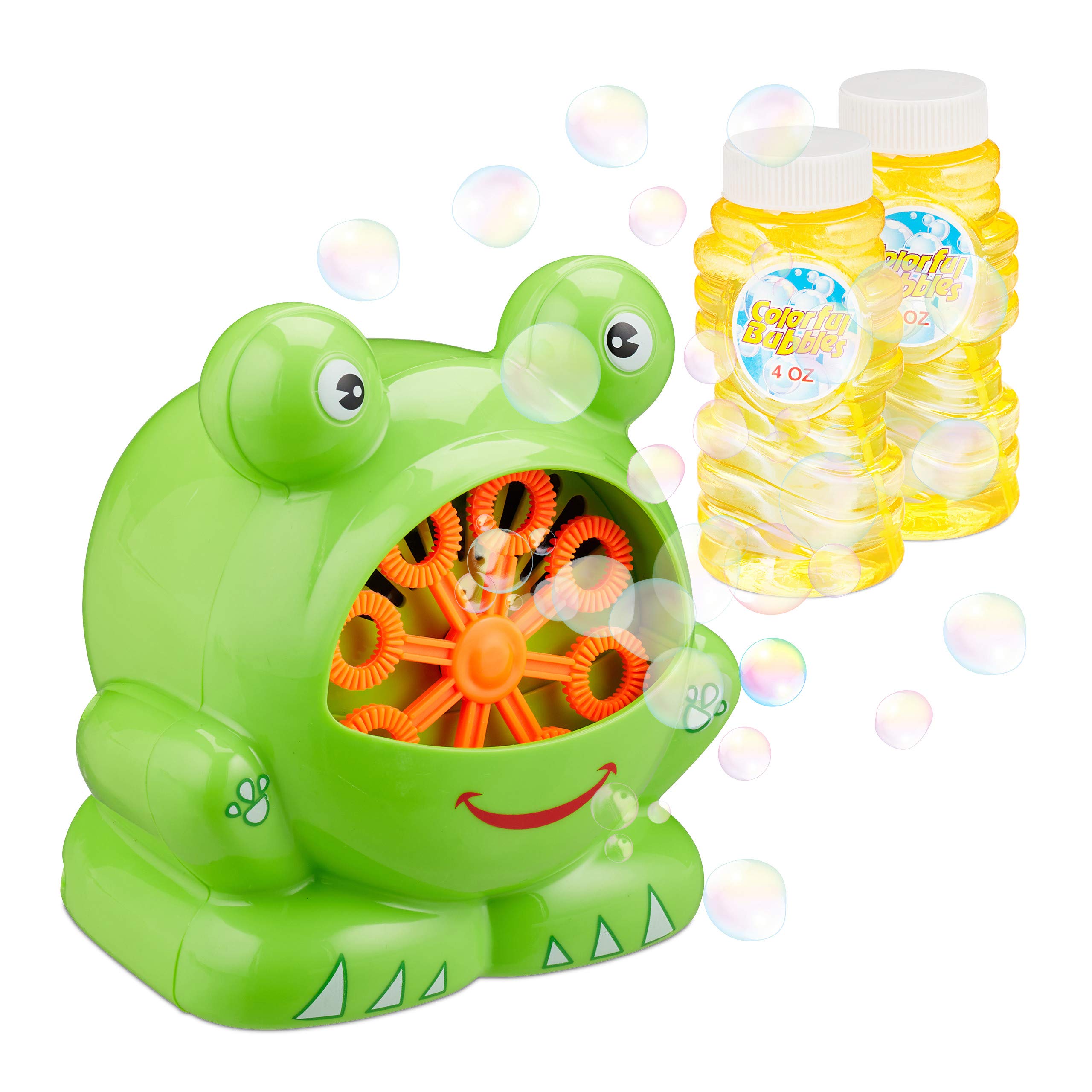 Relaxdays Soap Bubble Maker Frog, Bubble Machine for Birthdays and Weddings, Mini Blower, Green