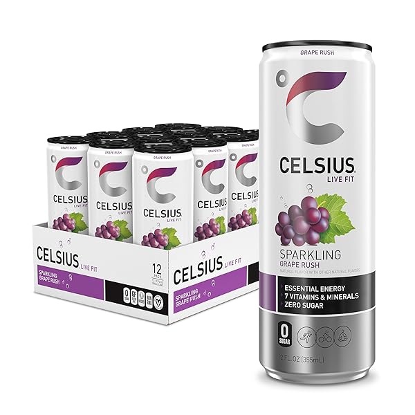 CELSIUS SPARKLING GRAPE RUSH, FUNCTIONAL ESSENTIAL ENERGY DRINK...