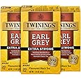 Twinings Earl Grey Tea Extra Strong 3-Pack – A Bright and Zesty Black Tea Infused with Citrus Bergamot Flavours, Caffeinated Tea Bags, Individually Wrapped, 20 Count Ea
