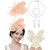 Bniksok 1920s Vintage Fascinators Hats for Women Bunny Veil Hat Lace Gloves Spring Cocktail Tea Party Wedding Halloween