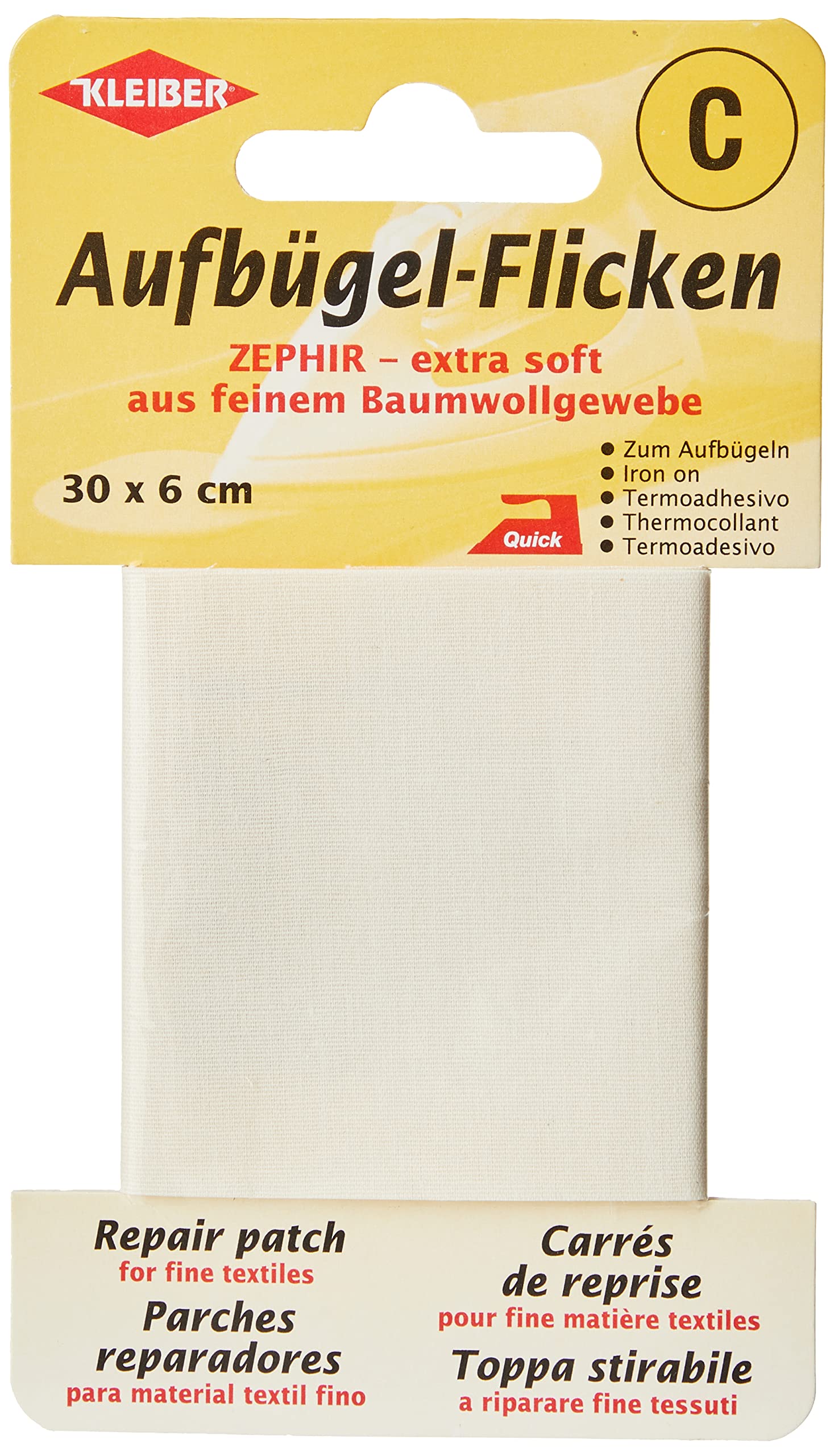 Kleiber 310-16 30 x 6 cm Extra Soft Fine Cotton Iron-On Repair Tape, Cream