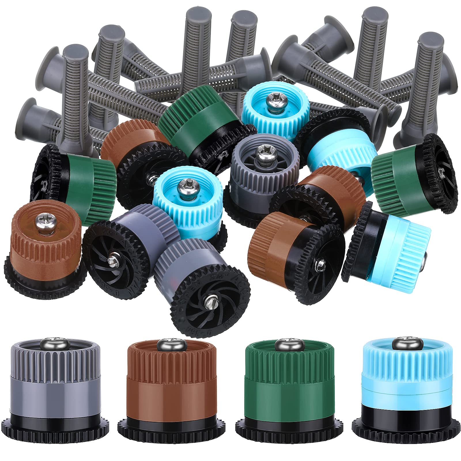 Photo 1 of Patelai 32 Pcs Variable Arc Nozzle Replacement Pop up Sprinkler Head Compatible with Hunter, Orbit Pop-up Sprinkler Adjustable 360° Spray Nozzle for Septic Garden Lawn Irrigation (6/8/12/17 Van)