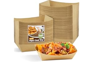 KUCOELE 100 Pack 2lb Kraft Paper Food Trays, Disposable Large Paper Nacho Trays Hot Dog Trays Taco Holders Food Serving Boats for Nachos, Tacos, Fries, BBQ, Snacks, Popcorn