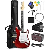 Leo Jaymz Beginner Electric Guitar 39&rdquo; Kit with Portable Amplifier, Padded Gig Bag, Digital Tuner，Capo，Strap，Picks，Classic SSS Pickups(Metallic Red)