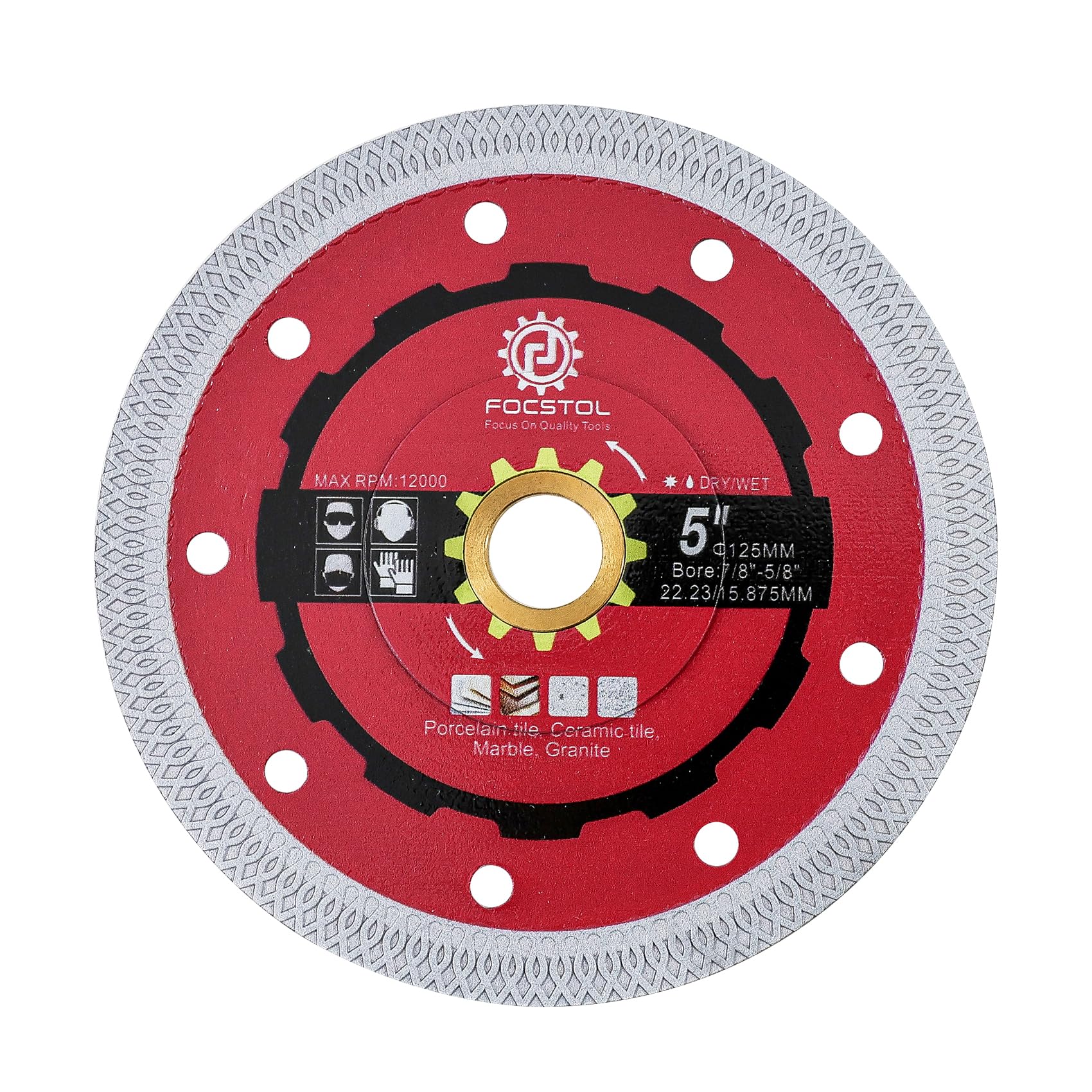 FOCSTOL Diamond Tile Saw Blade - 125mm Cutting Disc for Porcelain Ceramic Tile Marble Granite Quartz Arbor 22.23mm x 15.875mm