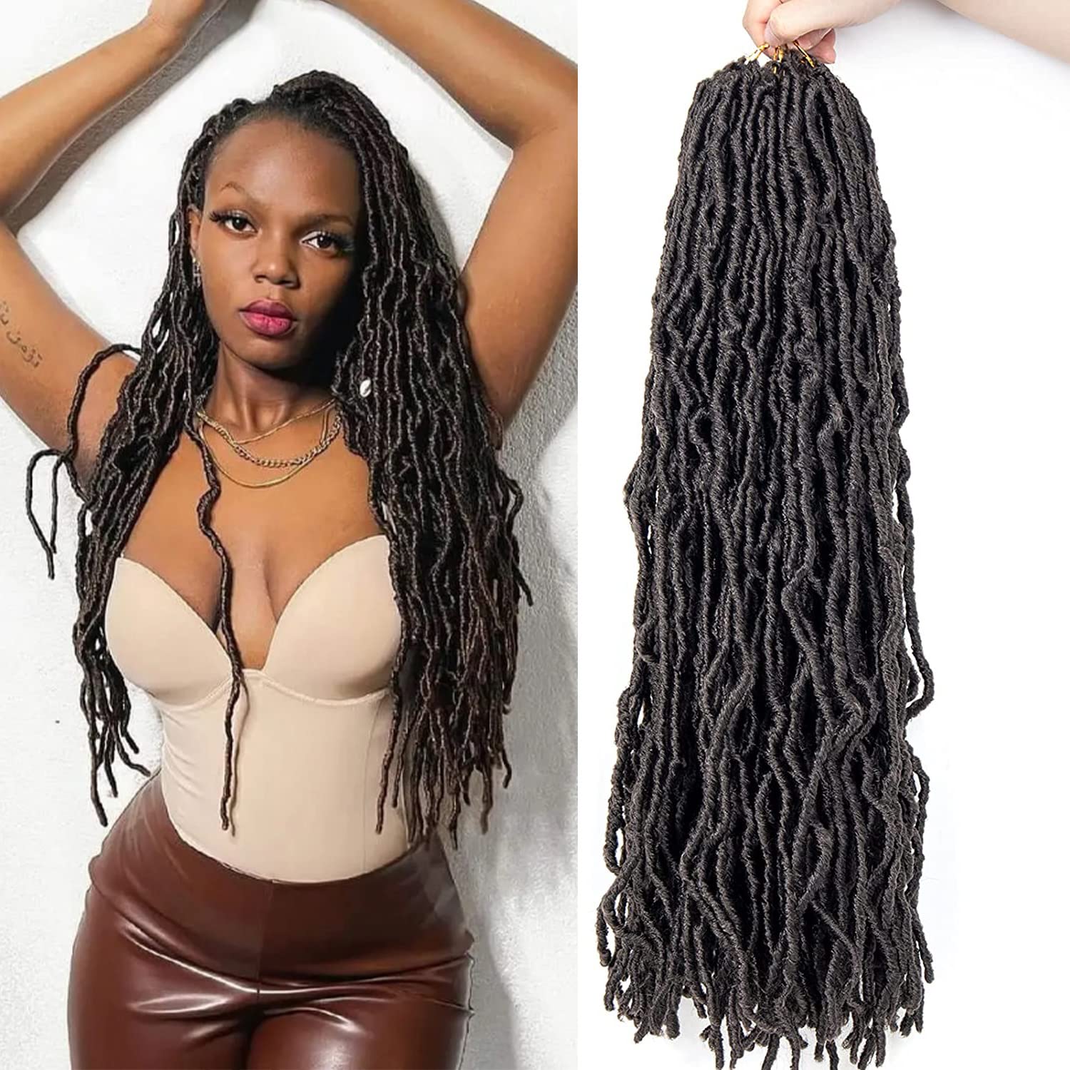 Nu faux Locs 24 Inch Crochet Hair New Soft Locs 6 Packs/Lot Curly Wavy Pre-Looped Faux Locs Goddess Synthetic Fiber Hair Extensions (24 Inch, 4#)