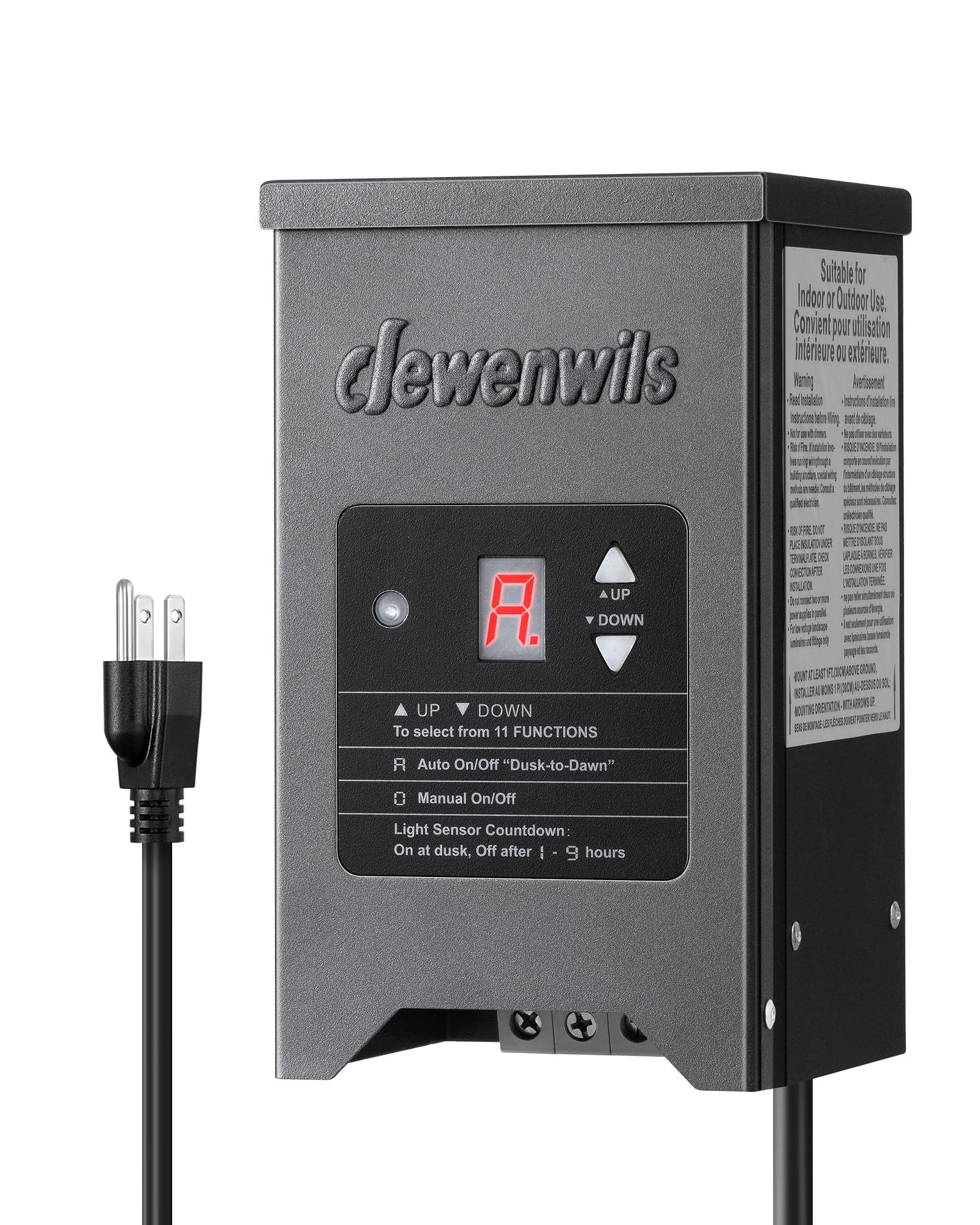 Photo 1 of DEWENWILS 200W Weatherproof Low Voltage Landscape Lighting Transformer, 120V to 12/15V AC, Metal Low Voltage Landscape Transformer with Photocell & Timer, Multi Zone Landscape Lighting Transformer