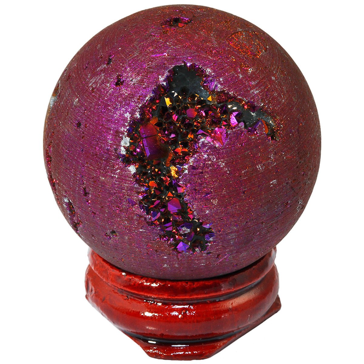 Nupuyai Druzy Agate Geode Crystal Sphere Ball with Stand, Light Blue Titanium Coated Quartz Cluster Specimen Spiritual Healing Stone for Home Decor