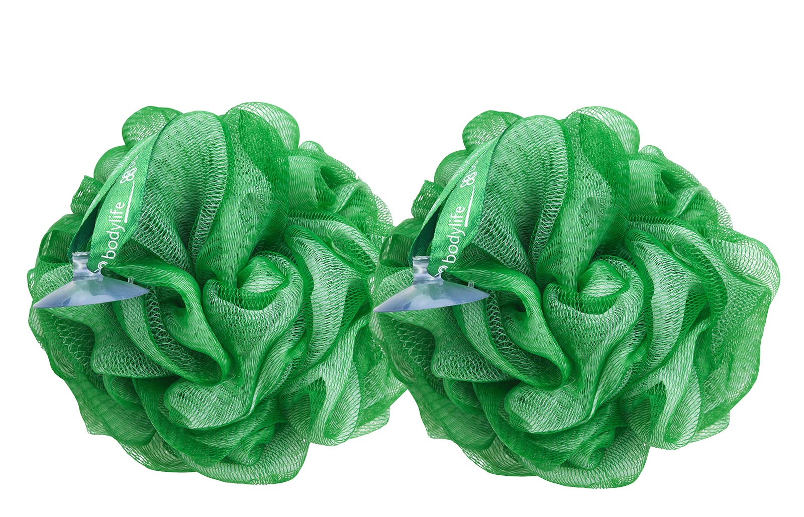 Bodylife Body Buffer, Puff, Exfoliating Bath & Shower Body Pouf, Scrunchie, Body Scrubber Green & White 55g Twin Pack